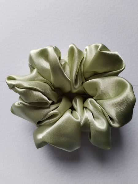 Aesthetic satin hair scrunchies plain sage green light pastel color  affordable